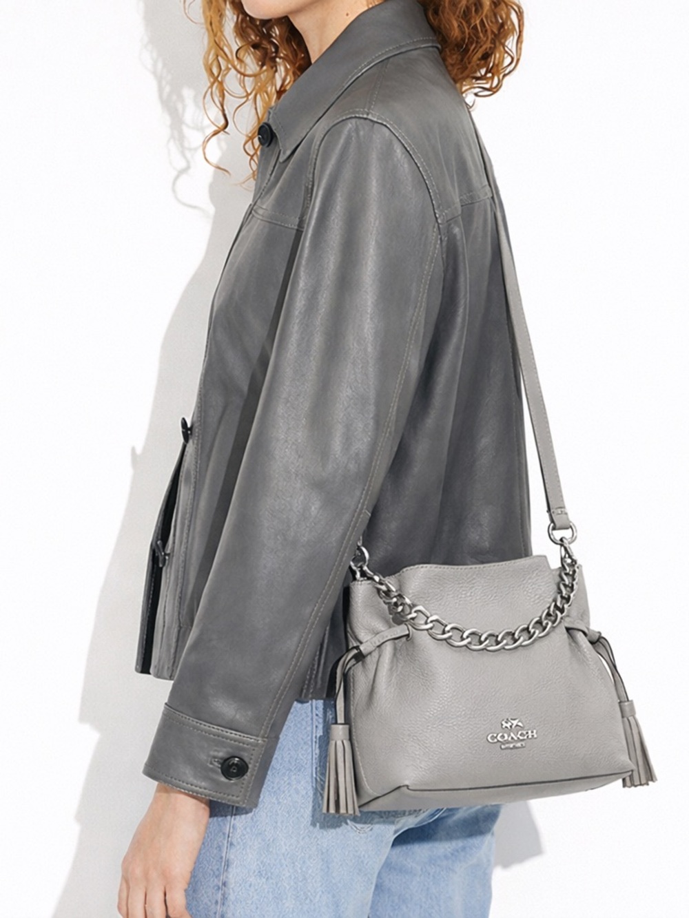Coach Andy bag  in gray leather with chain strap